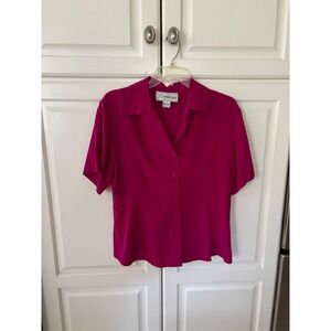 NYGARD COLLECTION Petite Fuchsia Silk Short Sleeve Button Front Shirt Size 8